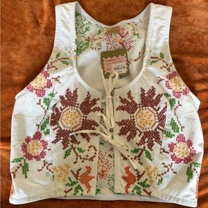 NWT Embroidered Floral Tie Front Vest Top | Boho Western Cottagecore